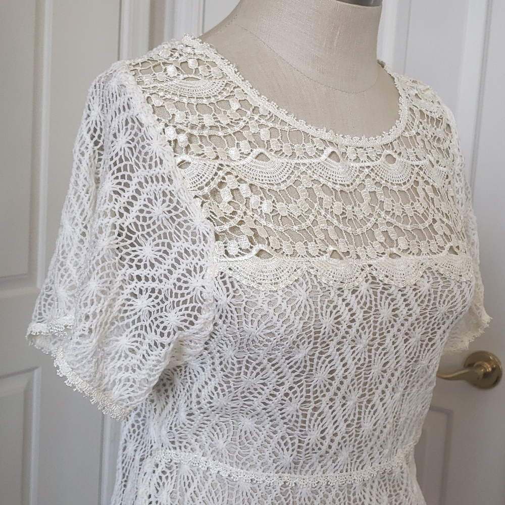 Vintage Disney D-Signed Crochet Lace Top Off White • Cottagecore Sheer • SMALL - Picture 7 of 16